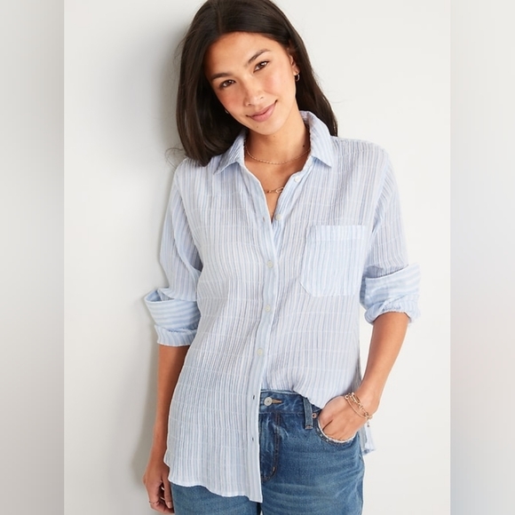 Old Navy Tops - Old Navy striped boyfriend shirt 1X